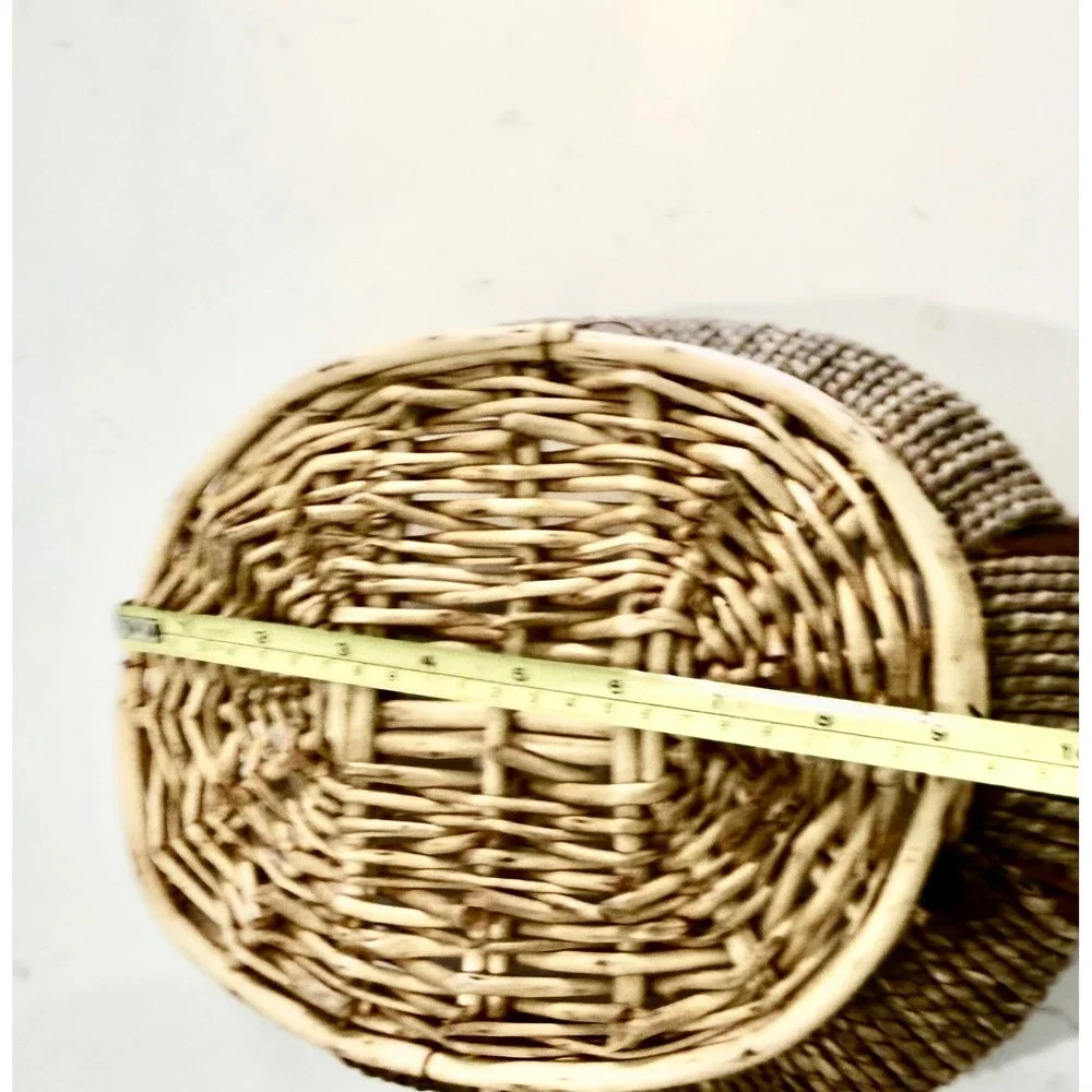 Set of 2 Woven Wicker Rattan Oval Serving Trays with Handles Natural Nesting